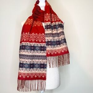 Vintage V.Fraas Cashmink Boho Fair Isle Geometric Nordic Fringe Scarf